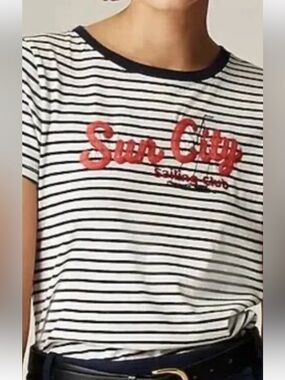J.Crew Sun City Sailing Club Striped Graphic Tee Shirt Slim Fit Nautical Small